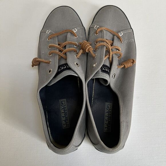 Sperry Top-Sider Sneakers Size 9.5M Seacoast Canvas Gray Leather Laces Slip On - Picture 5 of 12